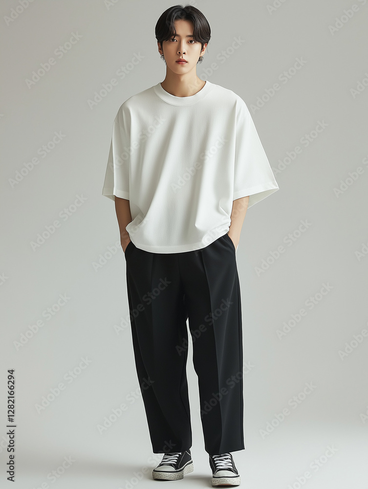 白いTシャツを着た日本のハンサムな男性 白いTシャツを着た日本のハンサムな男性
