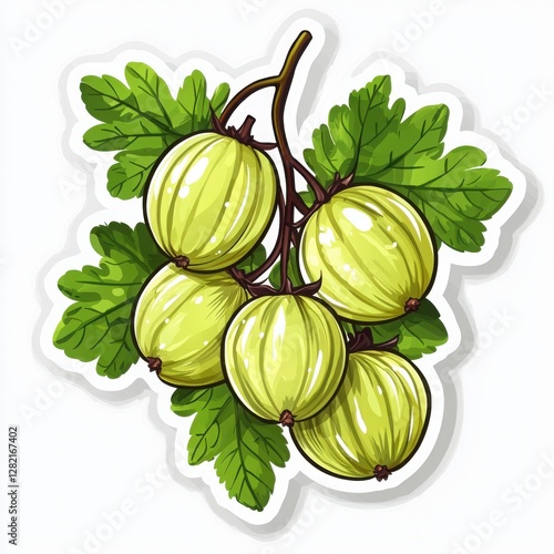 Wallpaper Mural A cluster of ripe gooseberries hanging from a branch, surrounded by lush green leaves.  The vibrant yellow-green hues create a refreshing image. Torontodigital.ca