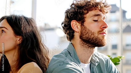 Couple arguing, city view, relationship issues, stock photo