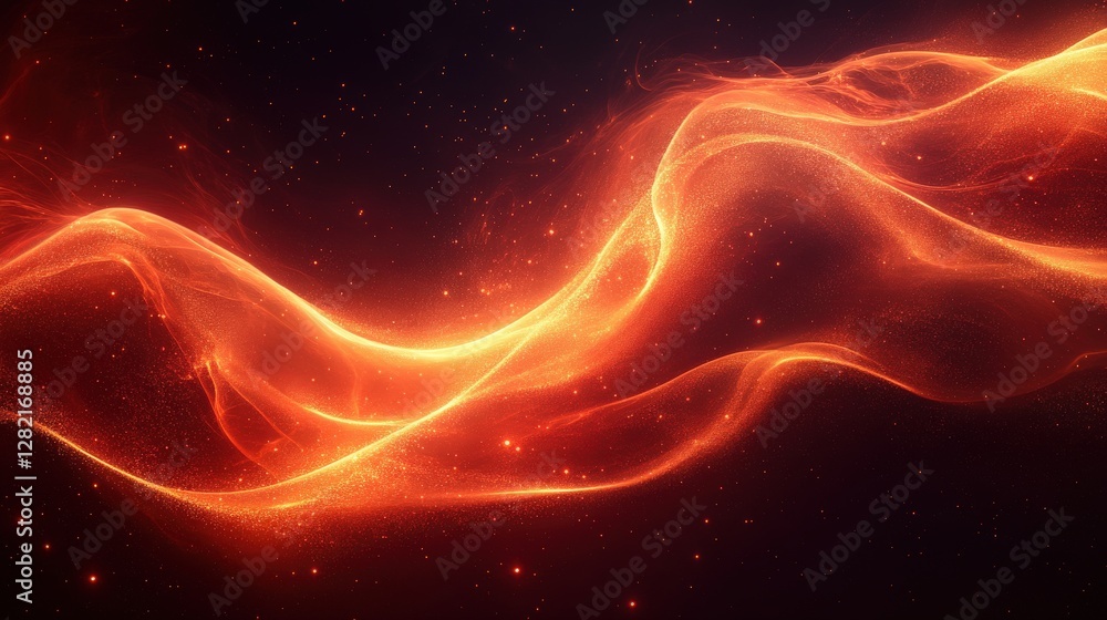 Obraz premium Abstract waves of orange and red light swirling through a dark cosmic background