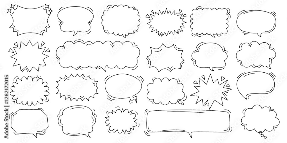 Chalk crayon speech bubbles set. Crayon balloon frame, dialogue talk in sketch style. Hand drawn vector illustration Chalk crayon speech bubbles set. Crayon balloon frame, dialogue talk in sketch style. Hand drawn vector illustration