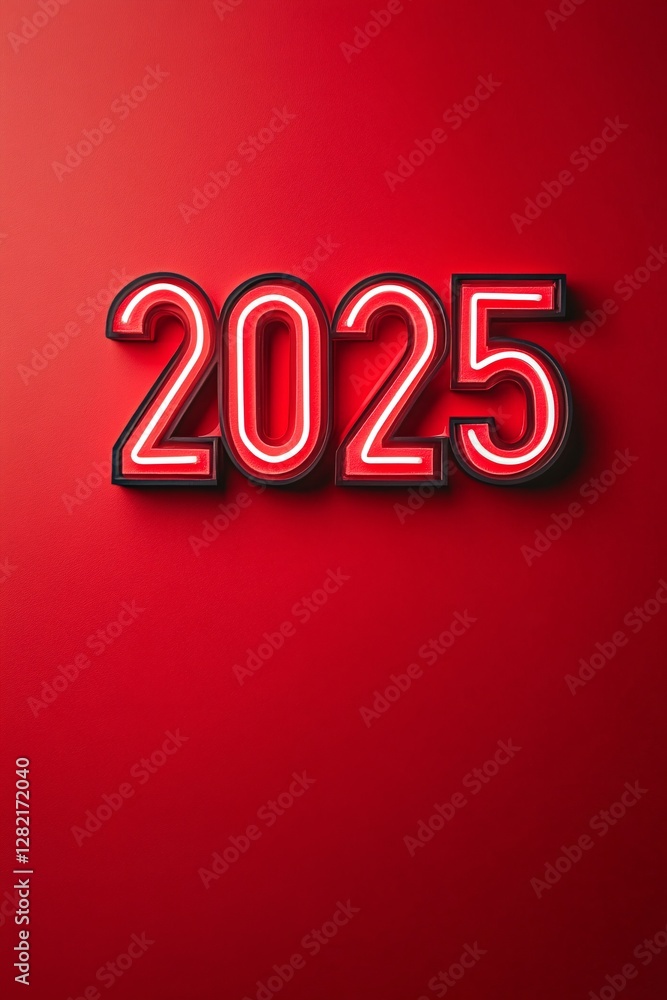 2025 red neon sign on red background representing the new year 2025 red neon sign on red background representing the new year