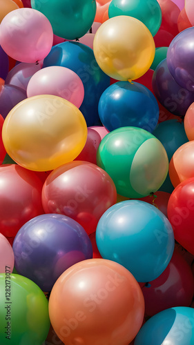 Celebratory Balloon Bonanza: An overhead shot showcases a vibrant assortment of colorful balloons, each adding a sense of joy and celebration. photo