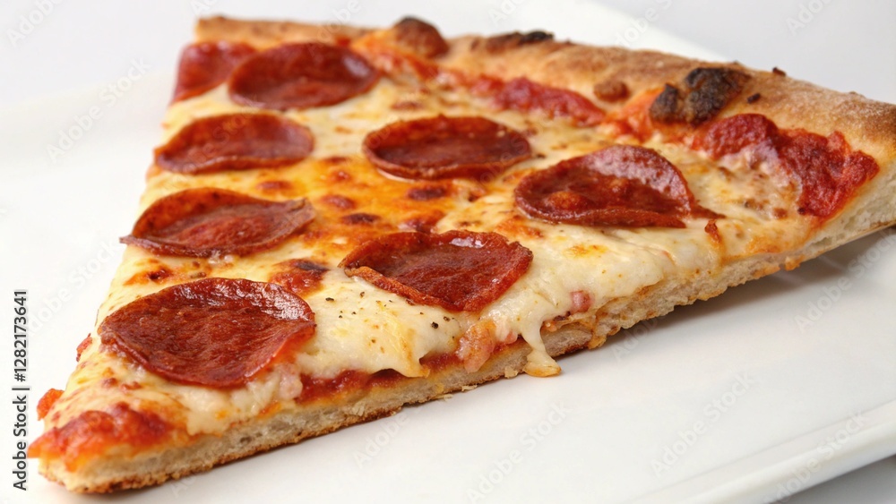 Slice of pepperoni pizza with melted cheese and crispy crust. Slice of pepperoni pizza with melted cheese and crispy crust.