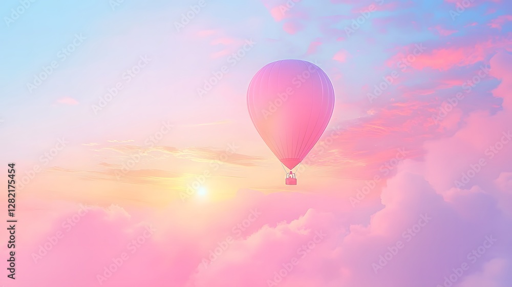 Fototapeta premium Hot air balloon adventure above colorful clouds at sunrise scenic view dreamy atmosphere