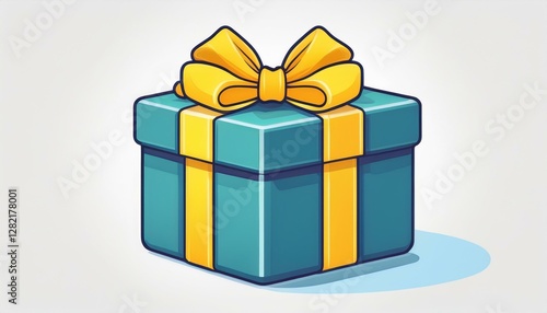 colorful gift box with yellow bow illustration isolated on white background