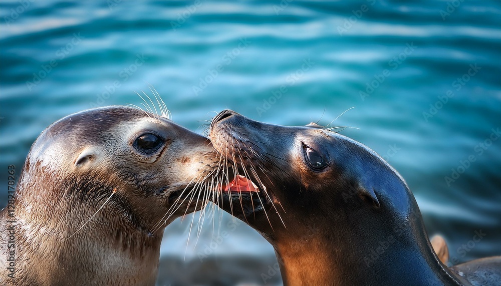 Obraz premium snickering out boisterous amusing creature meme picture of cheerful creatures having fun silly natural life picture of two wonderful neighborly dim seals playing around and clearly
