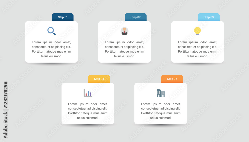 Rectangle 5 steps process infographic for data visualization Rectangle 5 steps process infographic for data visualization