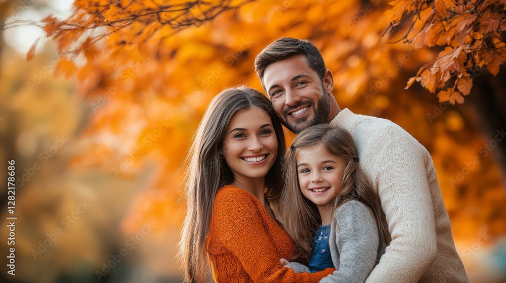family posing with their children, smiling against a backdrop of a vibrant autumn forest. family posing with their children, smiling against a backdrop of a vibrant autumn forest.