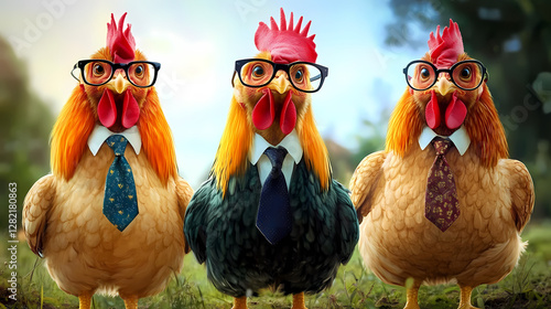 Wallpaper Mural Three Scholarly Cartoon Roosters in Suits and Glasses Torontodigital.ca