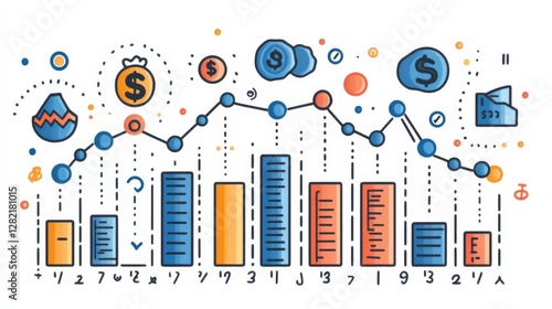 Colorful financial infographic illustrating trends, statistics, and economic growth over time