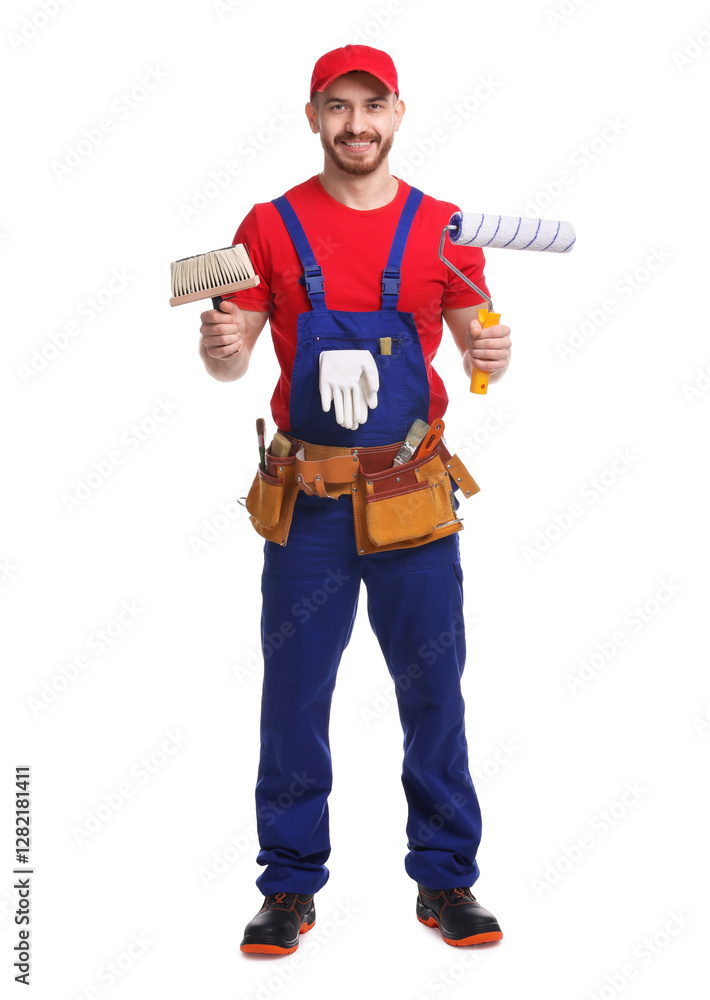 Professional painter with tools on white background Professional painter with tools on white background