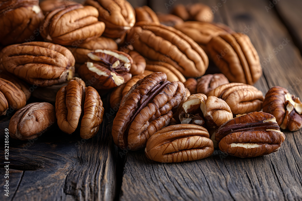 Rustic Pecan Display: Natural Beauty and Nutritional Richness in Warm Earthy Tones Rustic Pecan Display: Natural Beauty and Nutritional Richness in Warm Earthy Tones