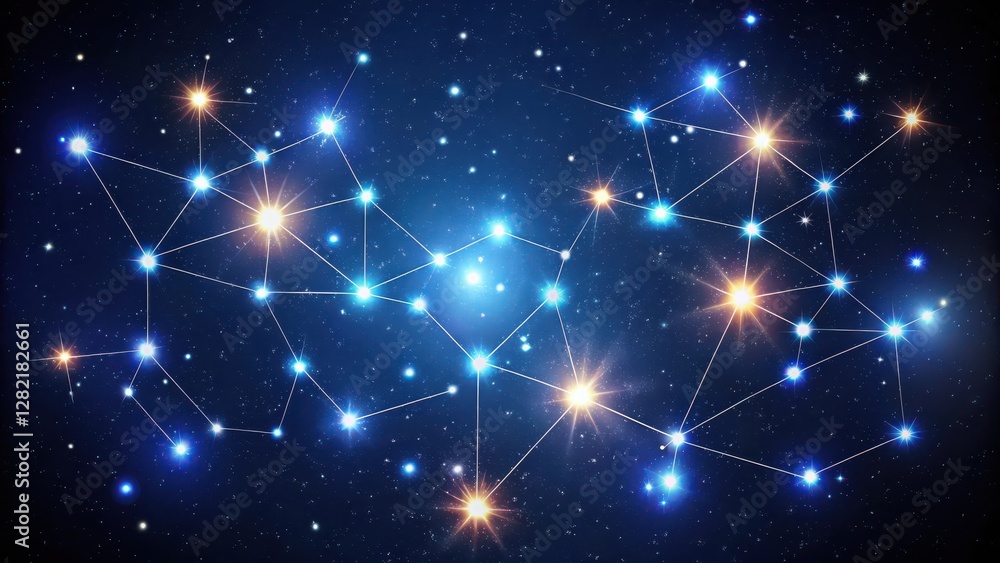 Illuminated Network Nodes on Dark Background Illuminated Network Nodes on Dark Background