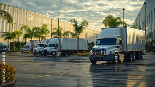 Trucks Parked at a Logistics Facility