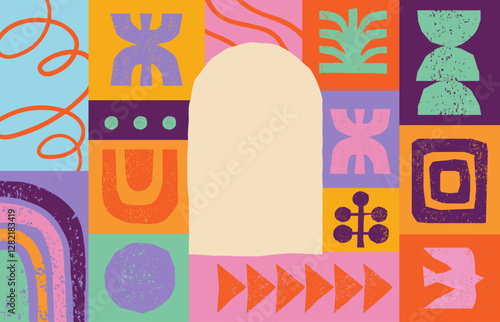 Abstract textured hand drawn design. Africa, tribal art, design, craft and pottery concept illustrations. Abstract backgrounds, frames design