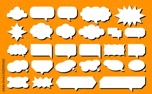 Set of vector speech bubble labels. Retro color special offer design elements, chat emblem, black callout