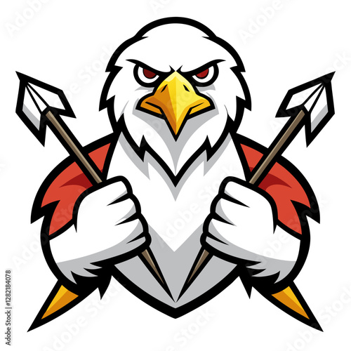 Majestic Bald Eagle Clutching Arrows - Powerful Vector Illustration, Clipart & Line Art, Powerful bald eagle clutching arrows in its talons, ideal for vector clipart, emblems, and line art.