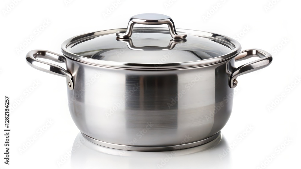 Stainless Steel Stock Pot with Lid on White Background Stainless Steel Stock Pot with Lid on White Background