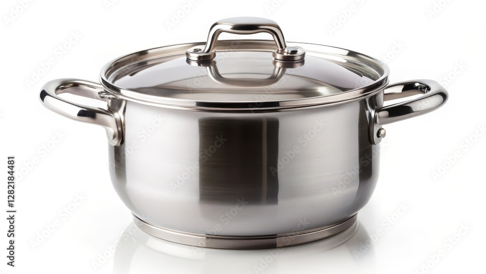 Stainless Steel Saucepan with Lid on White Background Stainless Steel Saucepan with Lid on White Background