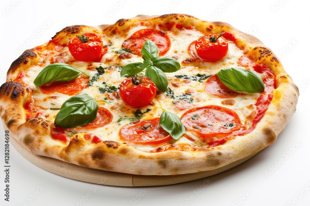 Pizza. Pizza Margherita. Classic Italian Neapolitan Pizza with Fresh Tomato Sauce, Mozzarella Cheese, and Basil Leaves, Traditional Pizza Margherita Isolated on White on a Background with Copy Space. Pizza. Pizza Margherita. Classic Italian Neapolitan Pizza with Fresh Tomato Sauce, Mozzarella Cheese, and Basil Leaves, Traditional Pizza Margherita Isolated on White on a Background with Copy Space.
