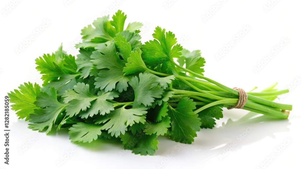 Fresh Cilantro Bunch on White Background Fresh Cilantro Bunch on White Background