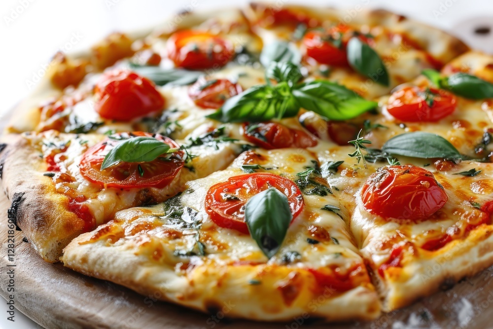 Pizza. Pizza Margherita. Classic Italian Neapolitan Pizza with Fresh Tomato Sauce, Mozzarella Cheese, and Basil Leaves, Traditional Pizza Margherita Isolated on White on a Background with Copy Space. Pizza. Pizza Margherita. Classic Italian Neapolitan Pizza with Fresh Tomato Sauce, Mozzarella Cheese, and Basil Leaves, Traditional Pizza Margherita Isolated on White on a Background with Copy Space.