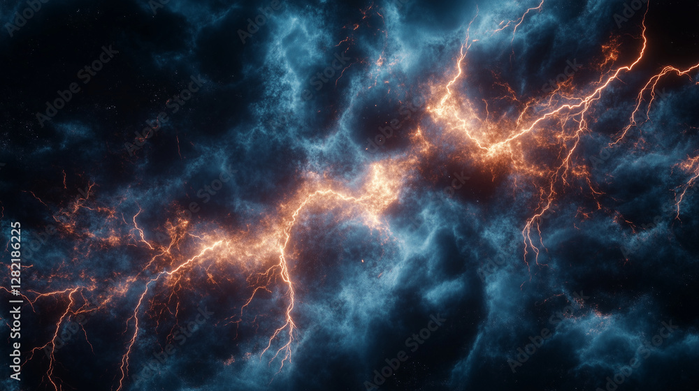Fototapeta premium A cloud-to-cloud lightning storm with chaotic, tangled bolts resembling a web of electricity