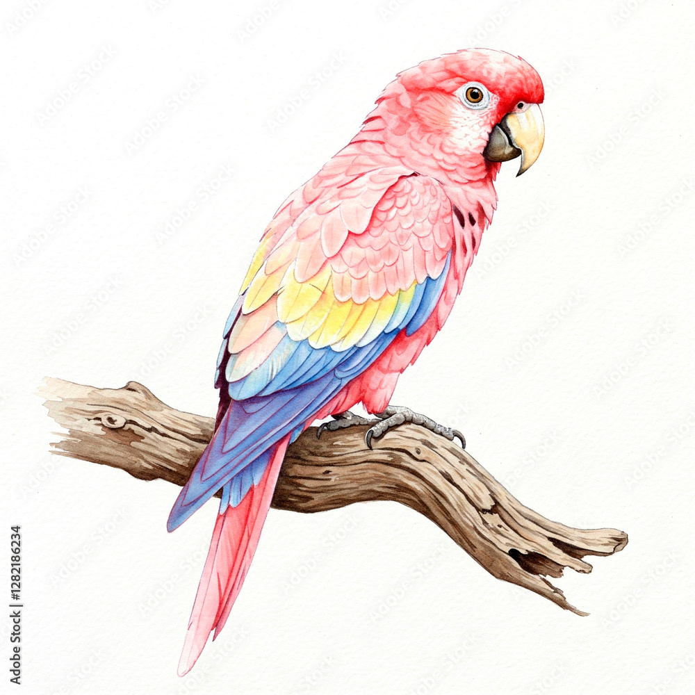 Fototapeta premium Watercolor Macaw Parrot on Branch Illustration
