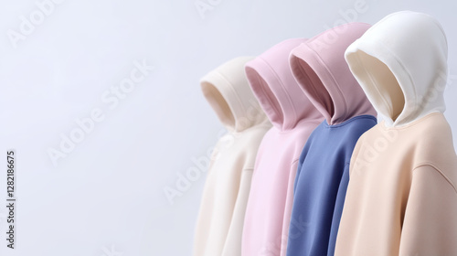 Stylish Hooded Sweatshirts in Soft Colors on a Neutral Background