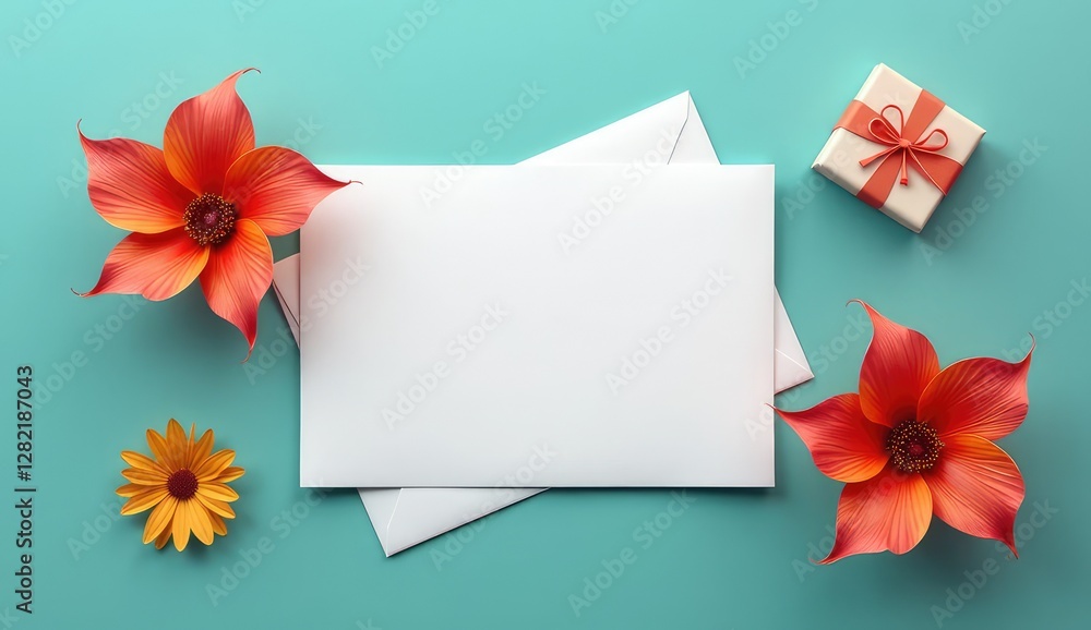 modern floral card with envelope and delicate gift modern floral card with envelope and delicate gift