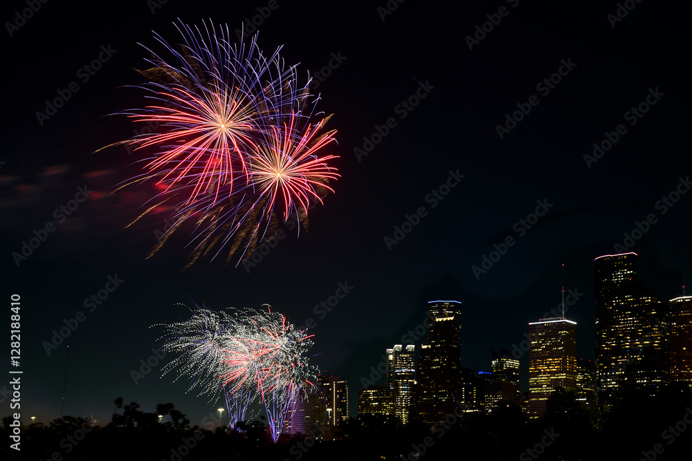 Fireworks Over the Houston, Texas City Skyline Fireworks Over the Houston, Texas City Skyline