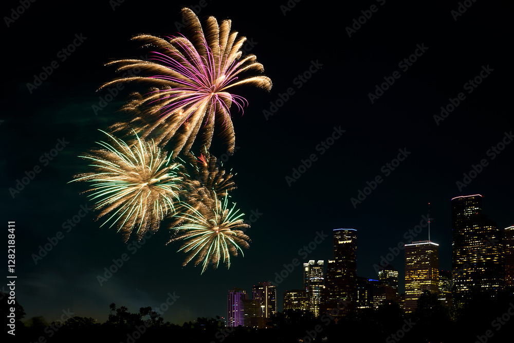 Fireworks Over the Houston, Texas City Skyline Fireworks Over the Houston, Texas City Skyline