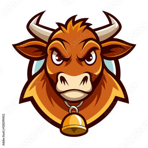 Brown Cow with Bell - Vector Illustration, Clipart & Line Art on White Background, Brown cow with a bell vector illustration, perfect for clipart, cartoons, and line art designs.