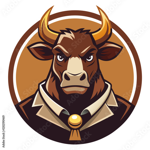 Brown Cow with Bell - Vector Illustration, Clipart & Line Art on White Background, Brown cow with a bell vector illustration, perfect for clipart, cartoons, and line art designs.
