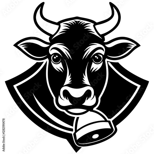 Brown Cow with Bell - Vector Illustration, Clipart & Line Art on White Background, Brown cow with a bell vector illustration, perfect for clipart, cartoons, and line art designs.