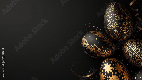 Elegant Black and Gold Easter Eggs with Ornate Patterns photo