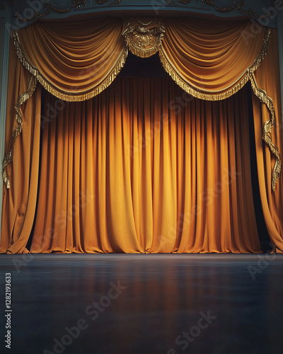 Elegant golden theater curtains on a classic stage
