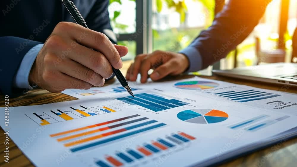 Analyzing Business Data, Man Reviewing Charts and Graphs for Financial Growth Analyzing Business Data, Man Reviewing Charts and Graphs for Financial Growth