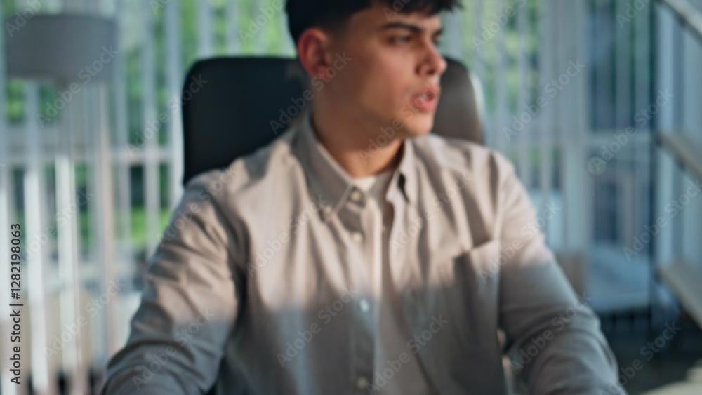 Obraz premium Worker hand using computer mouth in office closeup. Hardworking man working pc