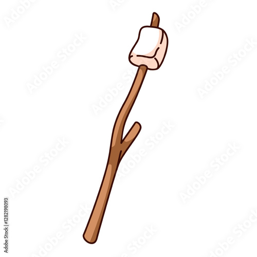 Marshmallows on sticks for roasting on fire hand drawn. Sweet food for Camping , vector illustration.