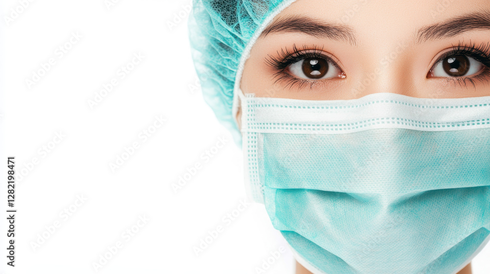 Close-Up of Female Healthcare Worker with Protective Gear and Mask
