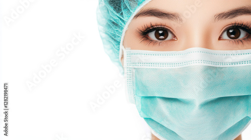 Obraz na płótnie Close-Up of Female Healthcare Worker with Protective Gear and Mask w salonie