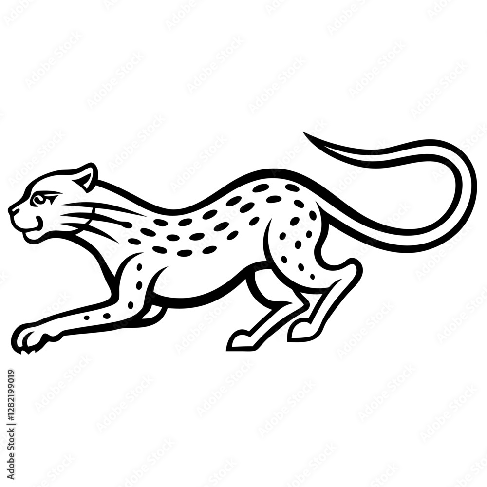 Fototapeta premium Elegant Cheetah Running with Speed Lines – Vector Illustration, Clipart & Line Art, Elegant cheetah running vector illustration with speed lines – perfect for digital designs and prints.
