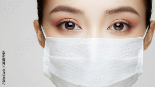 Close-Up of Woman's Face with Protective Mask and Expressive Eyes