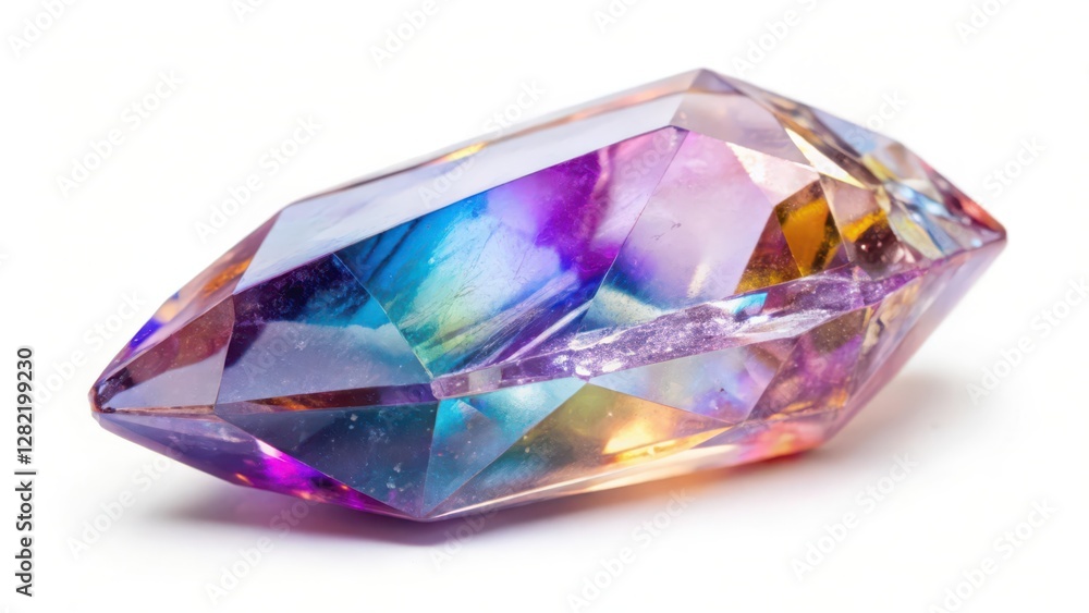 Rainbow Aura Quartz Crystal on White Background Rainbow Aura Quartz Crystal on White Background