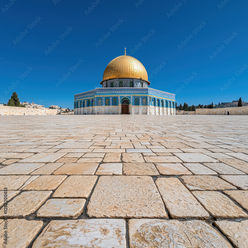 Majestic Dome of the Rock Under Clear Blue Sky in Jerusalem