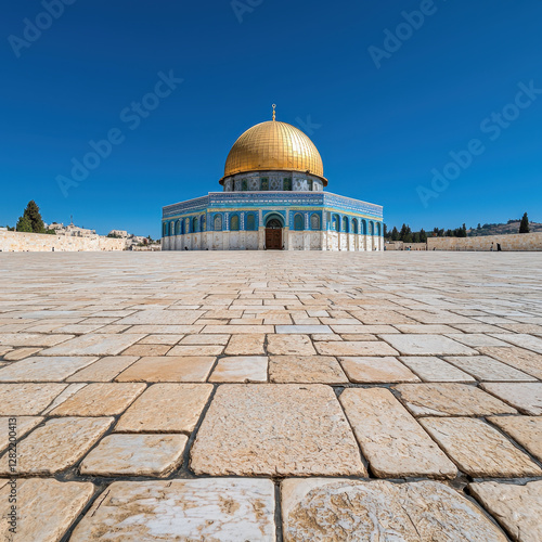 Obraz na płótnie Majestic Dome of the Rock Under Clear Blue Sky in Jerusalem w salonie
