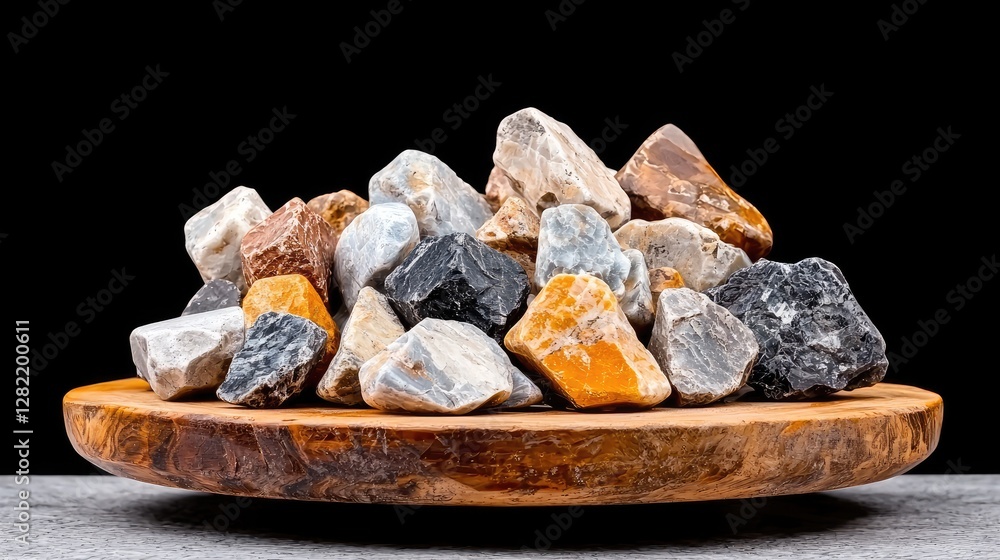 Assorted stones on wooden board Assorted stones on wooden board