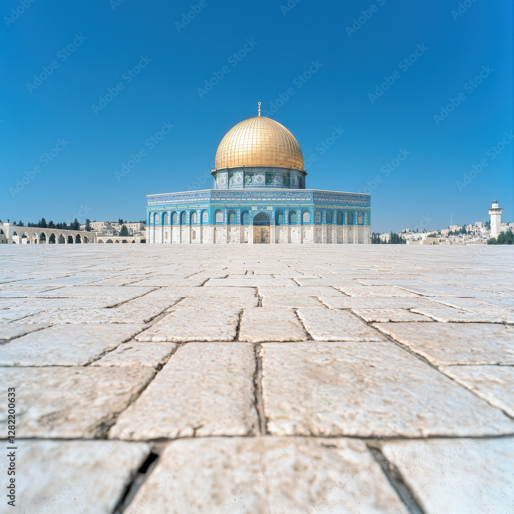 Majestic Dome of the Rock Under a Clear Blue Sky in Jerusalem